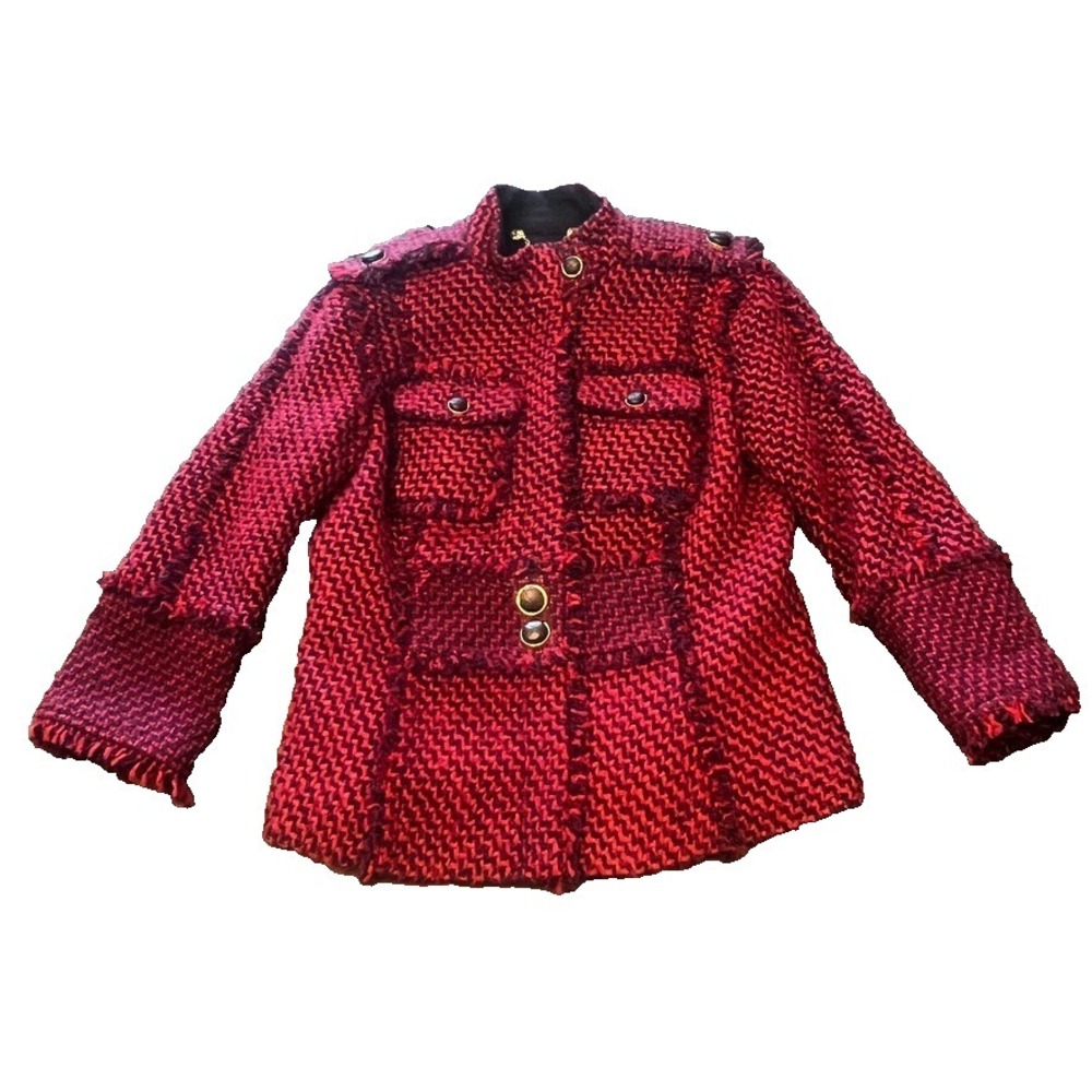 Tory Burch Tweed Kingston Military Jacket Red & Navy Blazer 4